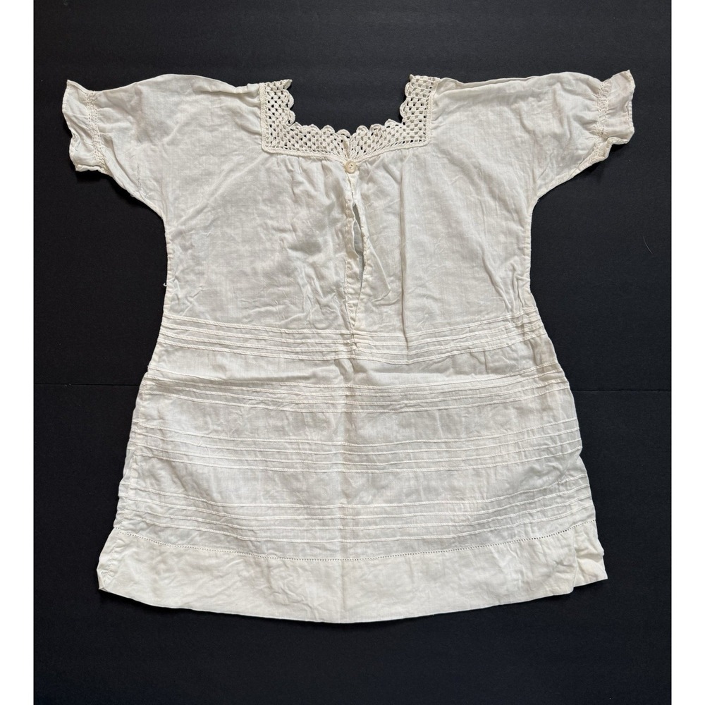 Vintage Victorian baby dress horizontal pin tucks , crocheted collar .